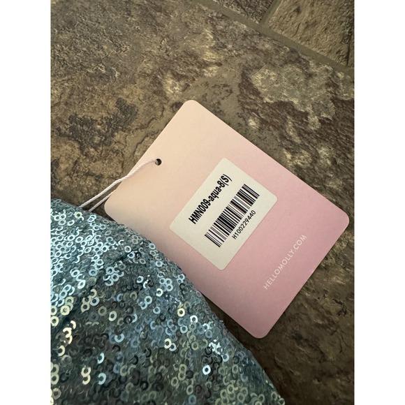 NWT $135 SMALL HELLO MOLLY EXTRAVAGANT COUTURE SEQUIN STRAPLESS MAXI DRESS AQUA - Picture 7 of 9